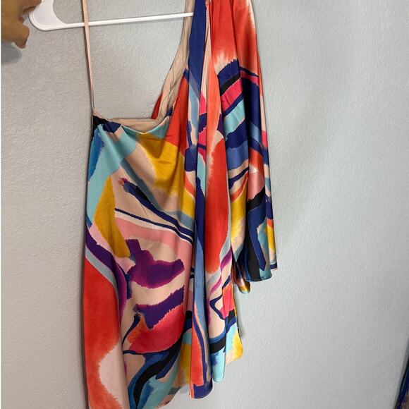 BHLDN Stevie One-Shoulder Satin Mini Dress Size Small - Picture 4 of 10